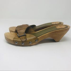Porronet  Leather Open Toe Clogs Buckle Front